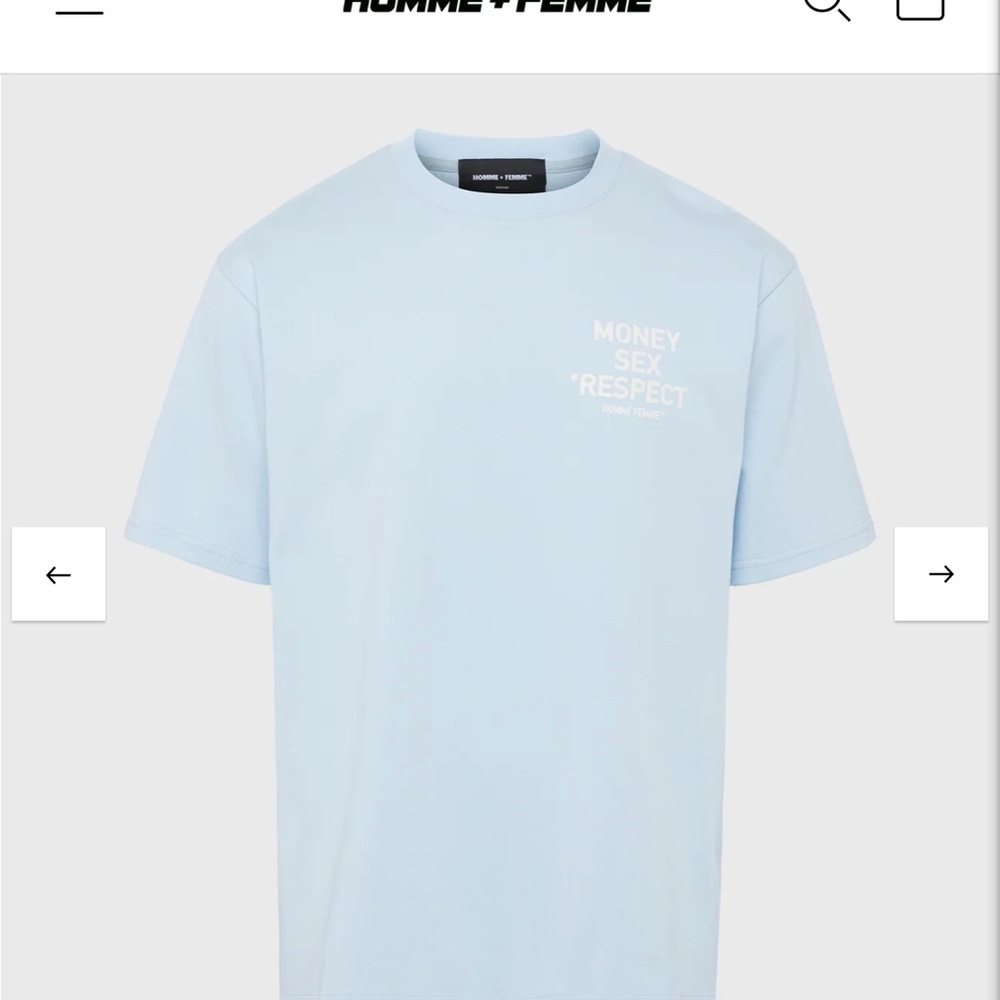 Homme Femme Respect Tee Light Blue and Cream